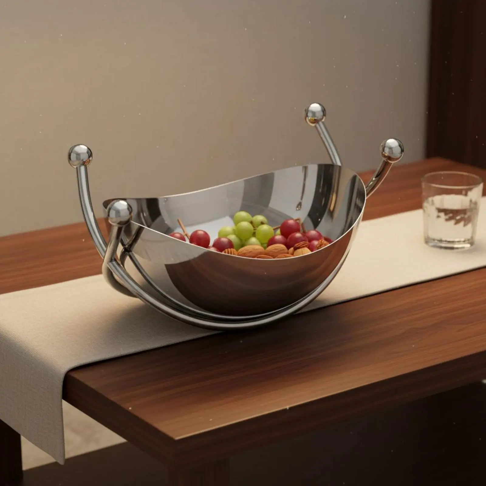 Frutero de acero inoxidable pulido con bandeja para aperitivos - imagen 4