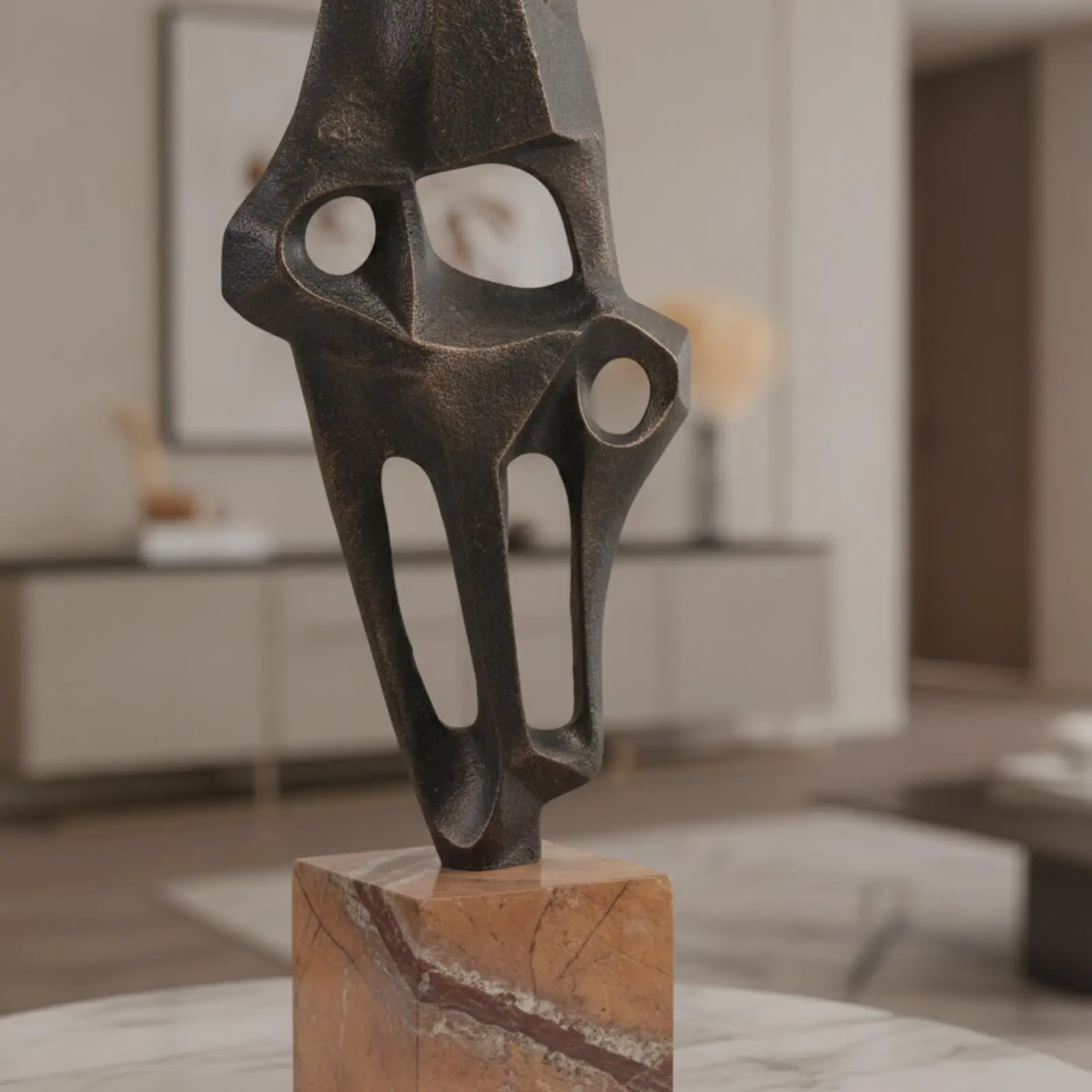 Escultura abstracta metal base mármol estantería minimalista - imagen 4