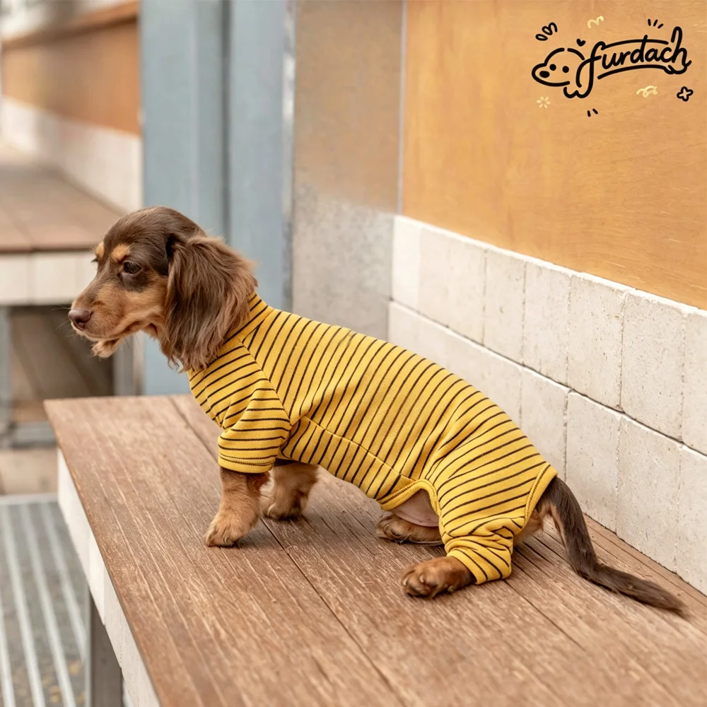 Ropa polar cálida para perros salchicha Dachshund a rayas manga larga