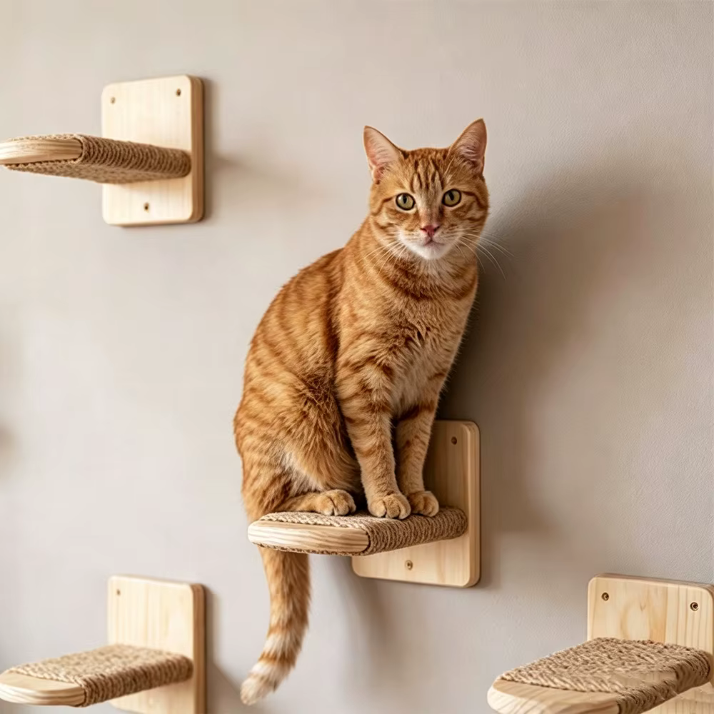 Poste rascador de pared con cuerda sisal y estante para gatos - imagen 4