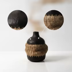 Jarrón decorativo vintage de resina con banda tejida – Centro de mesa