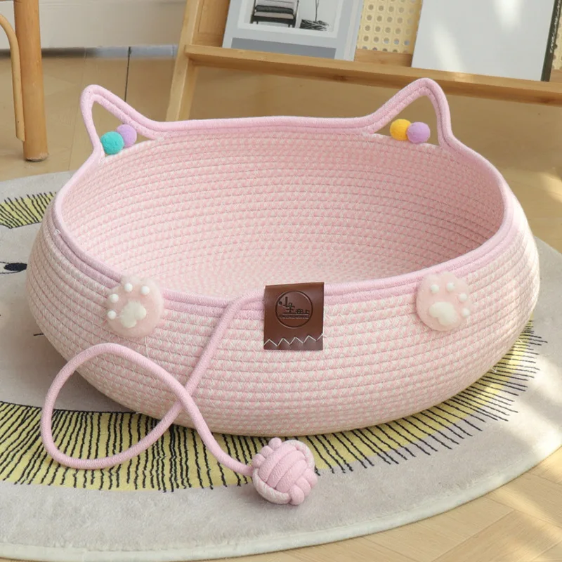Nido para gatos de ratán con rascador y cuerda de algodón