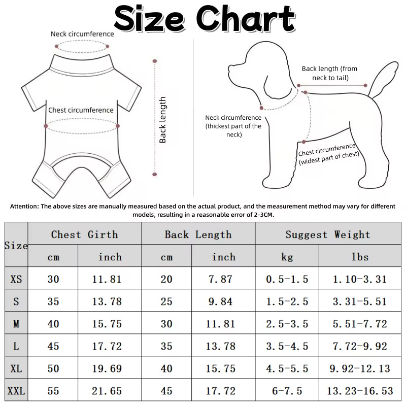 Tabla de tallas de ropa para mascotas