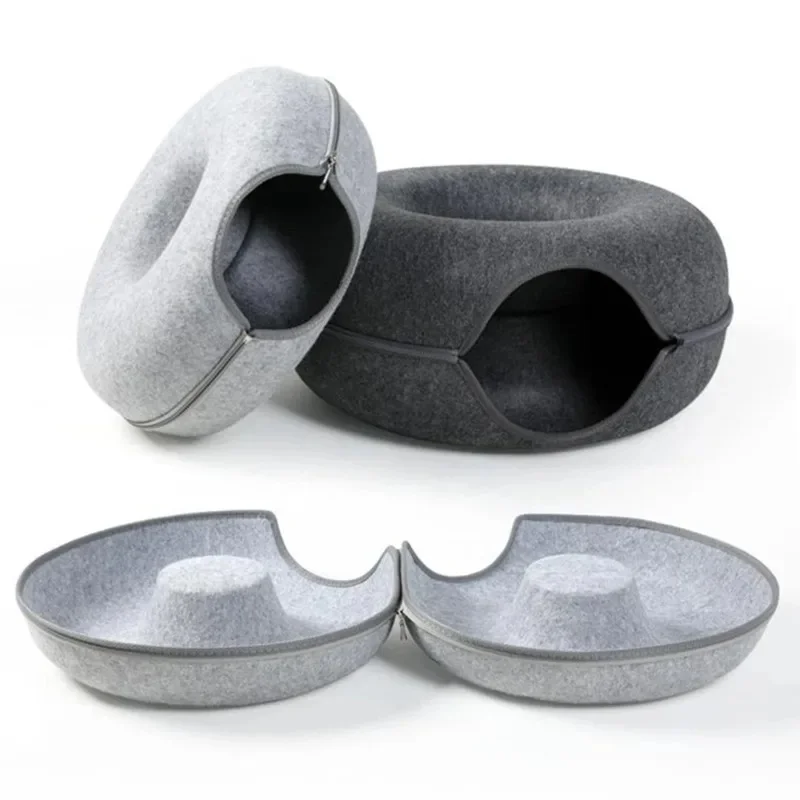 Cama túnel redondo para gatos – Cama nido desmontable de fieltro - imagen 2