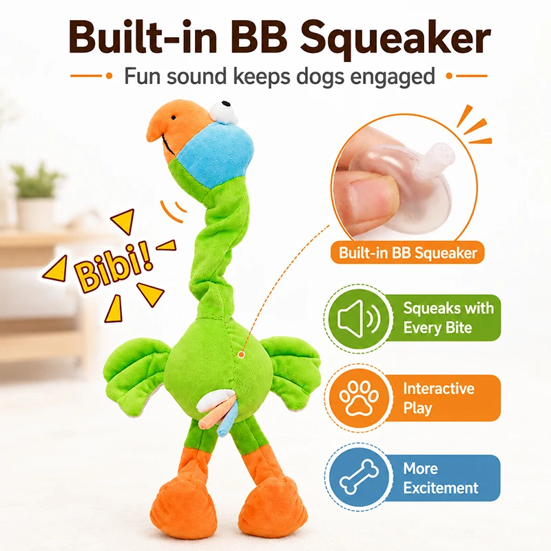 Juguete peluche pájaro con sonido para perros: masticar y tirar - imagen 5