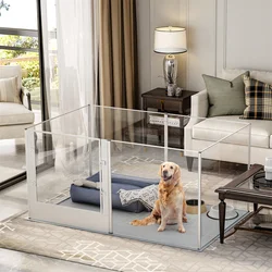 Corral acrílico transparente para perros: jaula con puerta y empapador