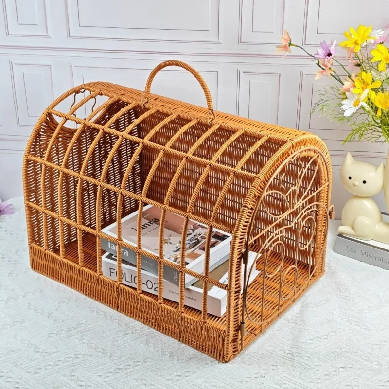 Jaula de viaje para gatos con estructura de ratán