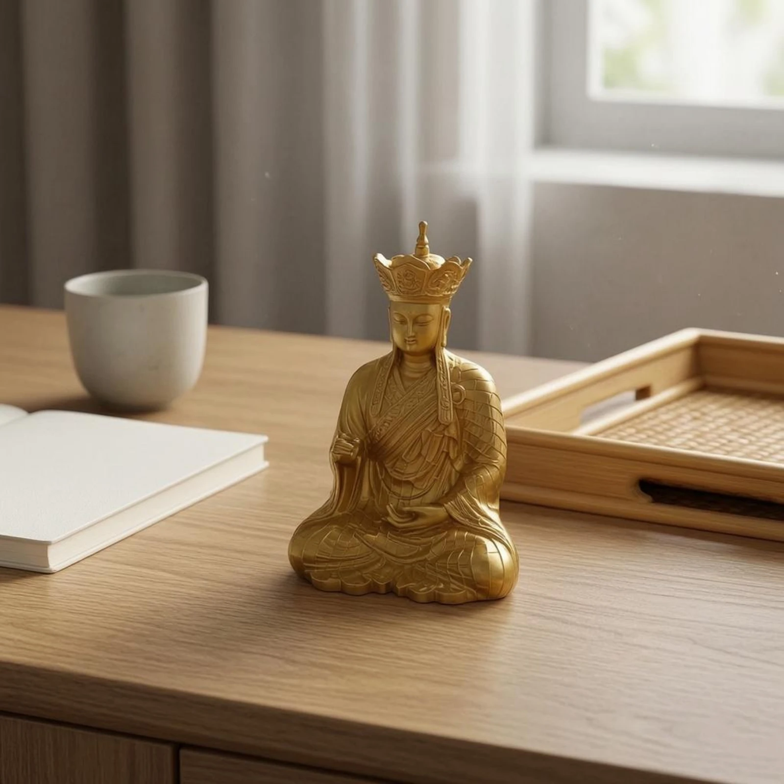 Figura decorativa Ksitigarbha en oro mate para gatos y perros