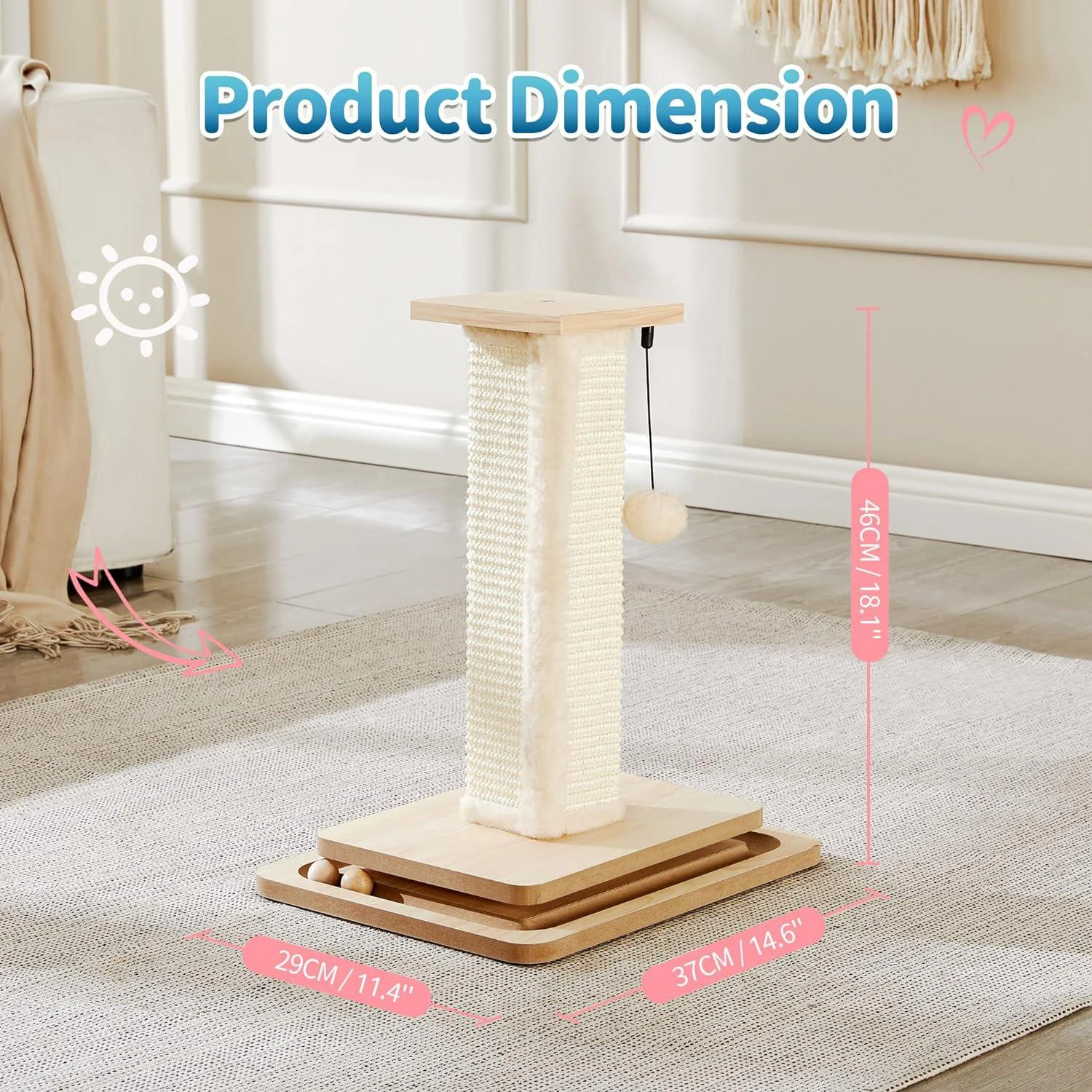 Rascador para gatos con poste de sisal y diseño compacto