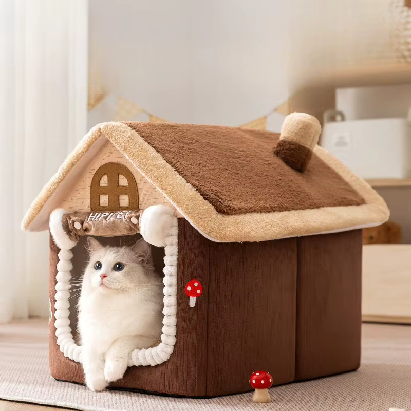 Cama cueva con cortina para gatos y perros pequeños – Hogar cálido