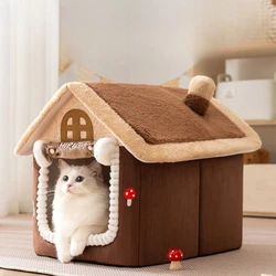 Cama cueva con cortina para gatos y perros pequeños – Hogar cálido