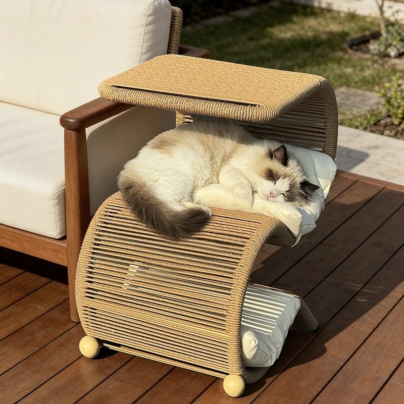 Mueble ratán para gatos con cojín: árbol, mesa auxiliar y cama - imagen 5