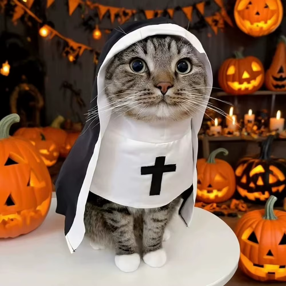 Disfraz de monja para gato – Traje de Halloween divertido - imagen 4