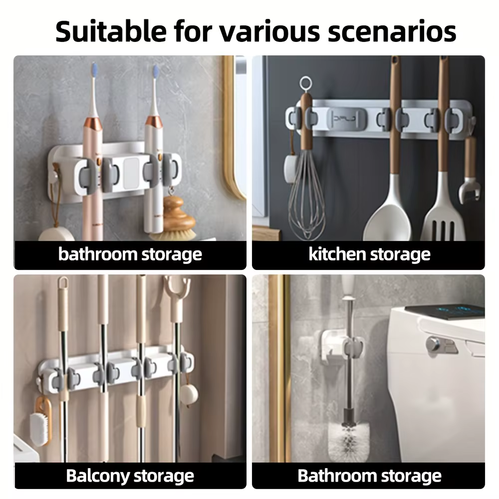 Soporte de pared resistente con adhesivo para escobas y fregonas - imagen 2