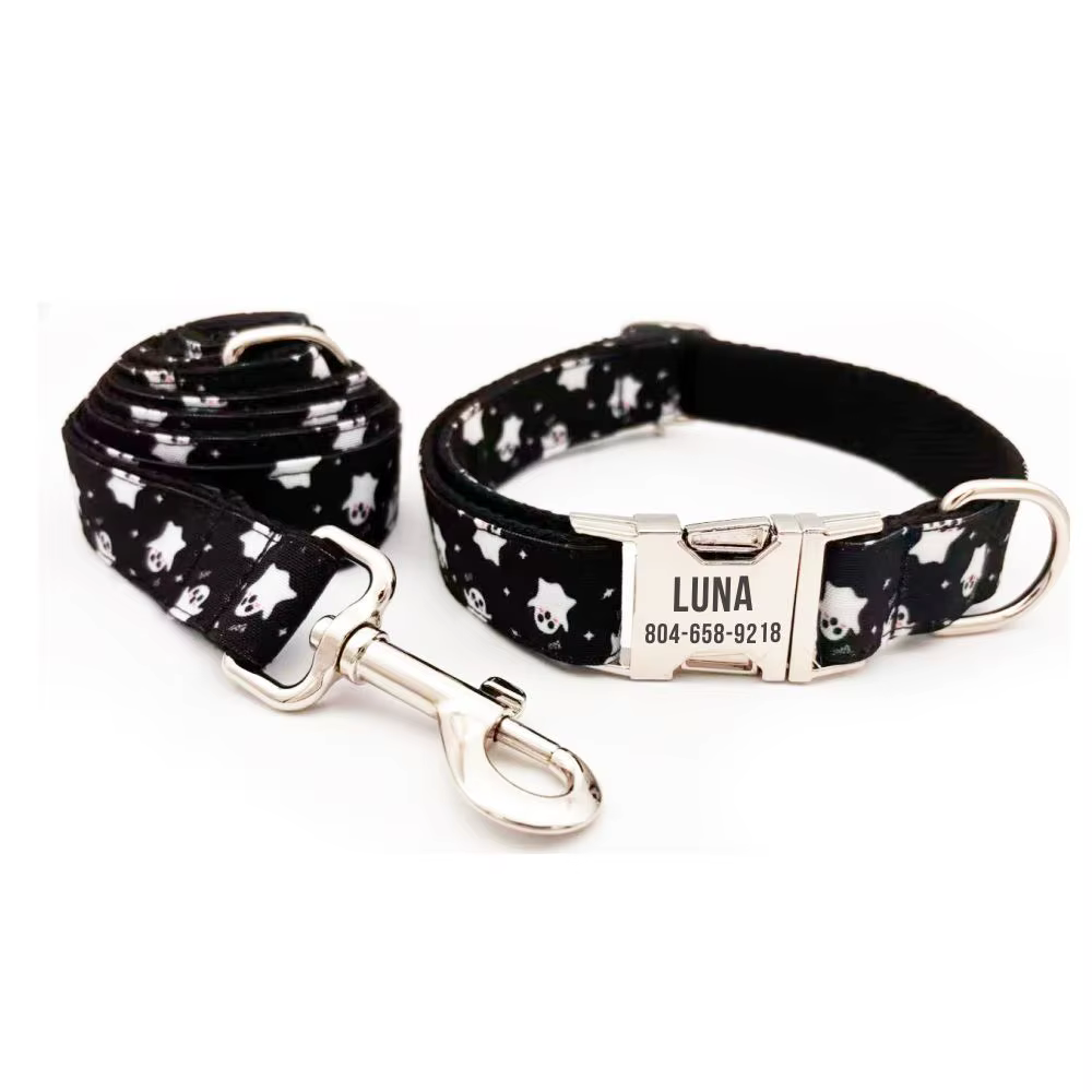 Conjunto collar y correa personalizados para perro Halloween fantasma - imagen 4