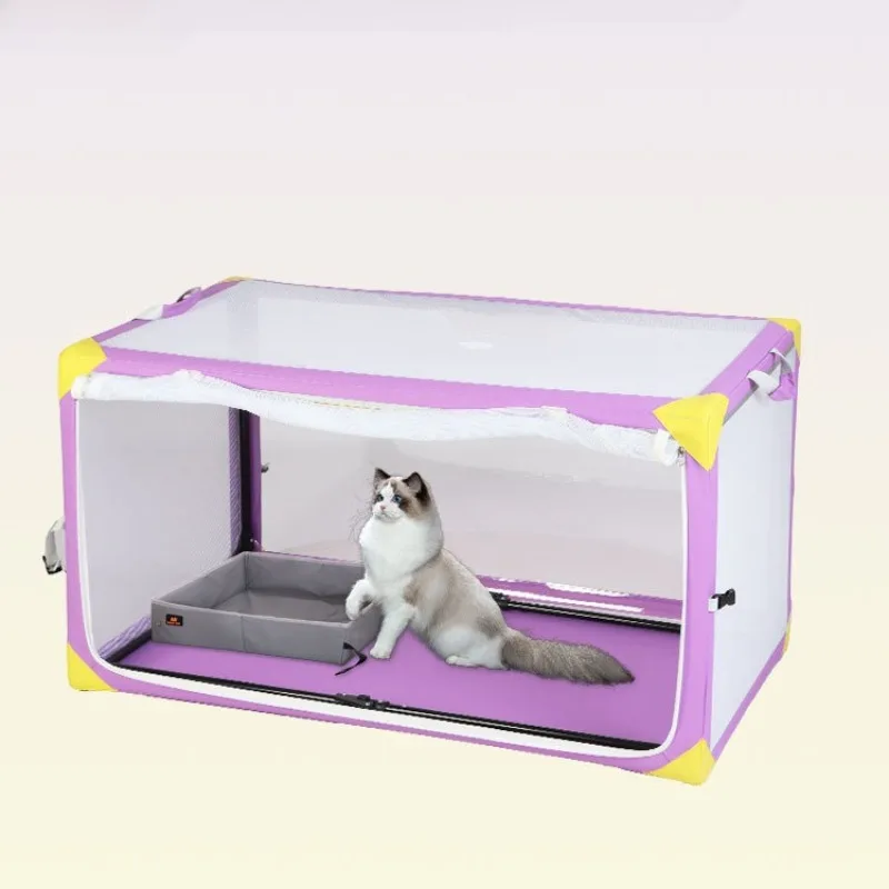 Jaula plegable de malla transpirable para gatos y perros con puerta