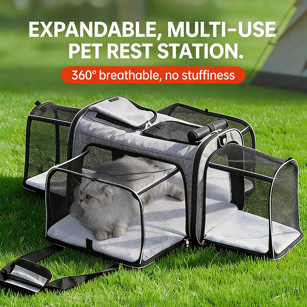 Transportadora expandible para mascotas con laterales de malla transpirable