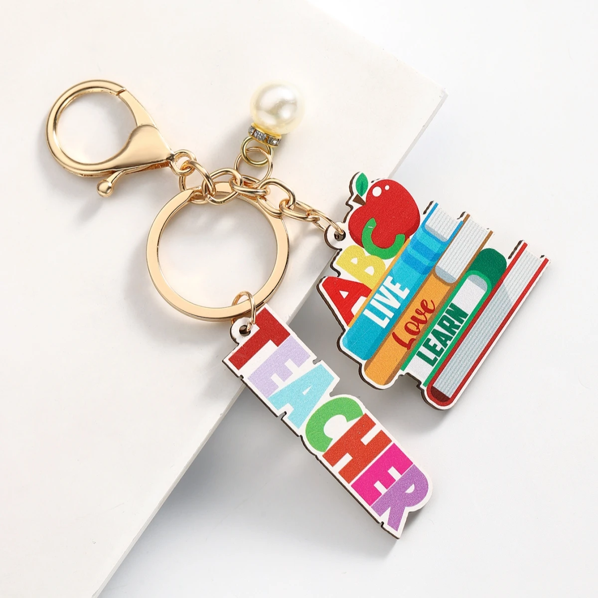 Llavero de madera con imitación de perlas para profesores como regalo diario - imagen 5