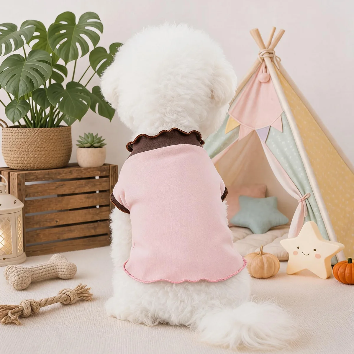 Camiseta transpirable para perros pequeños – Cuello alto, color sólido, otoño y primavera