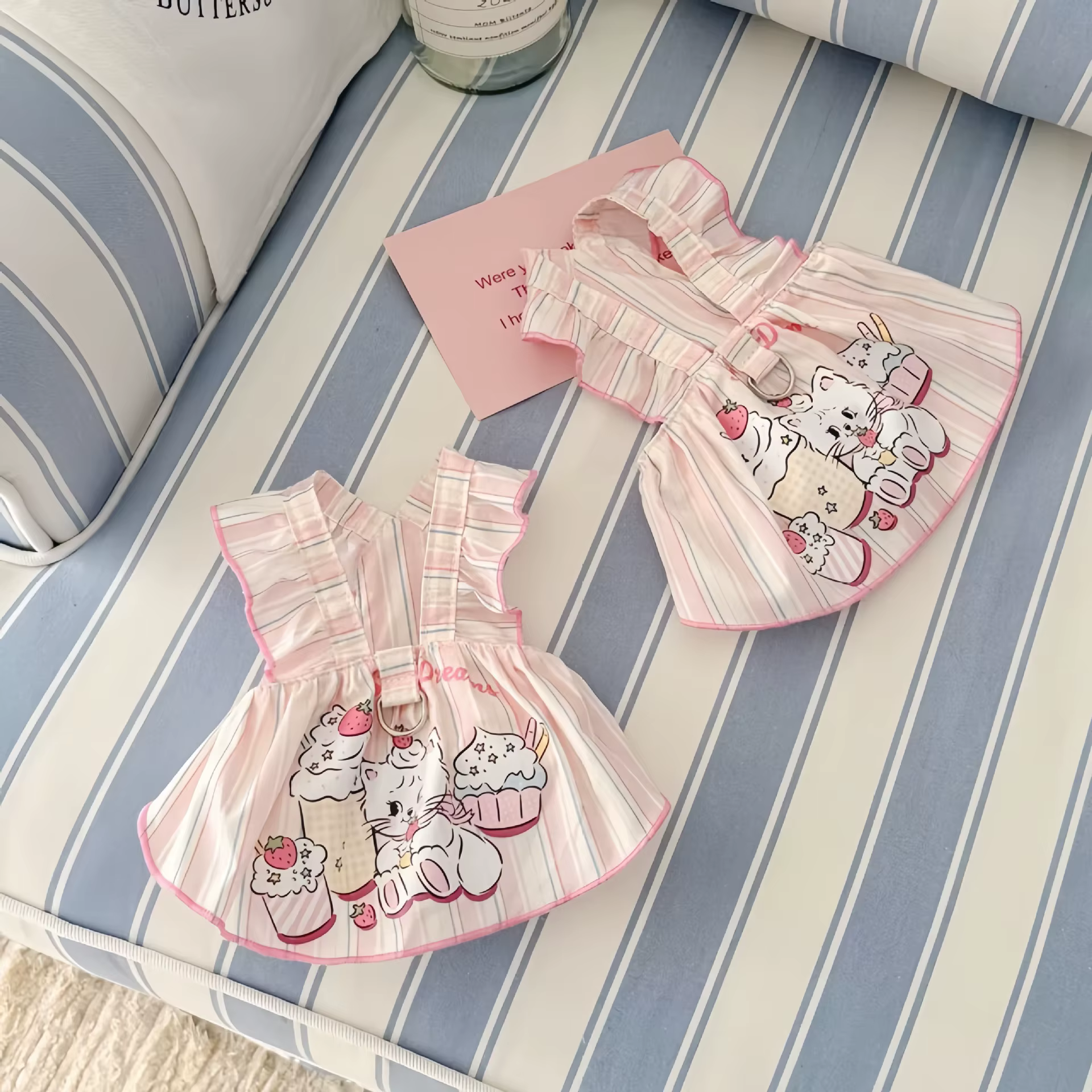 Vestido de verano con mangas de volantes a rayas para gatos y perros - imagen 4