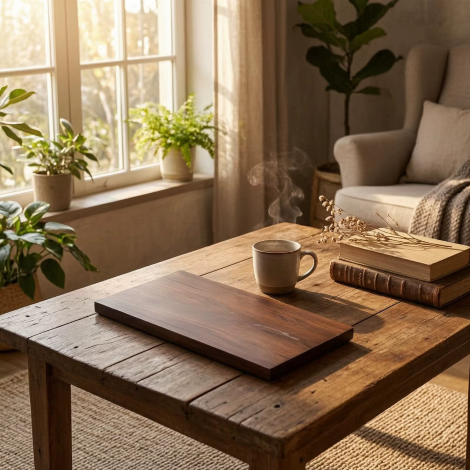 Bandeja té madera nogal rectangular – Acabado artesanal elegante - imagen 2