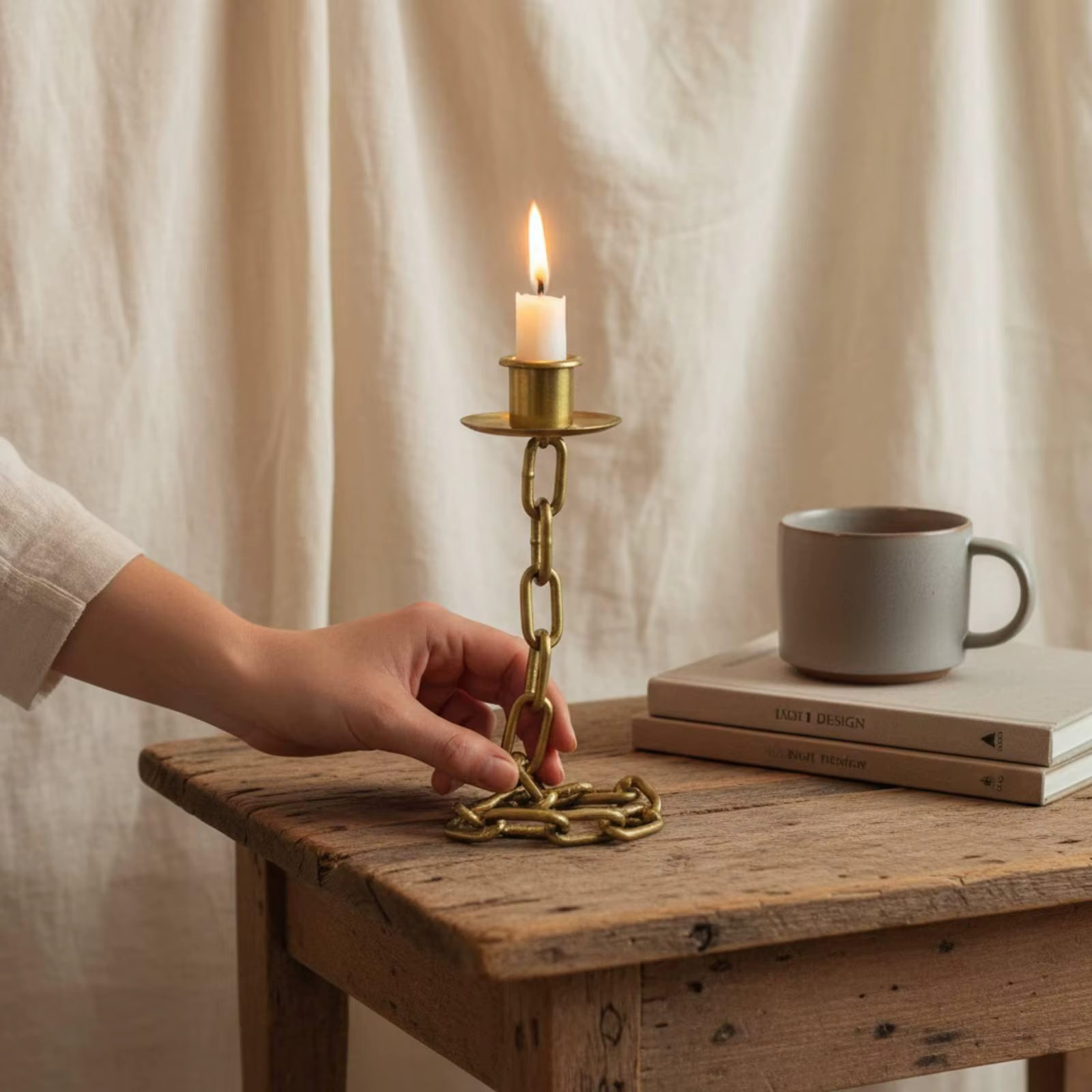Candelabro Decorativo de Cadena con Eslabones – Centro de Mesa Moderno - imagen 5