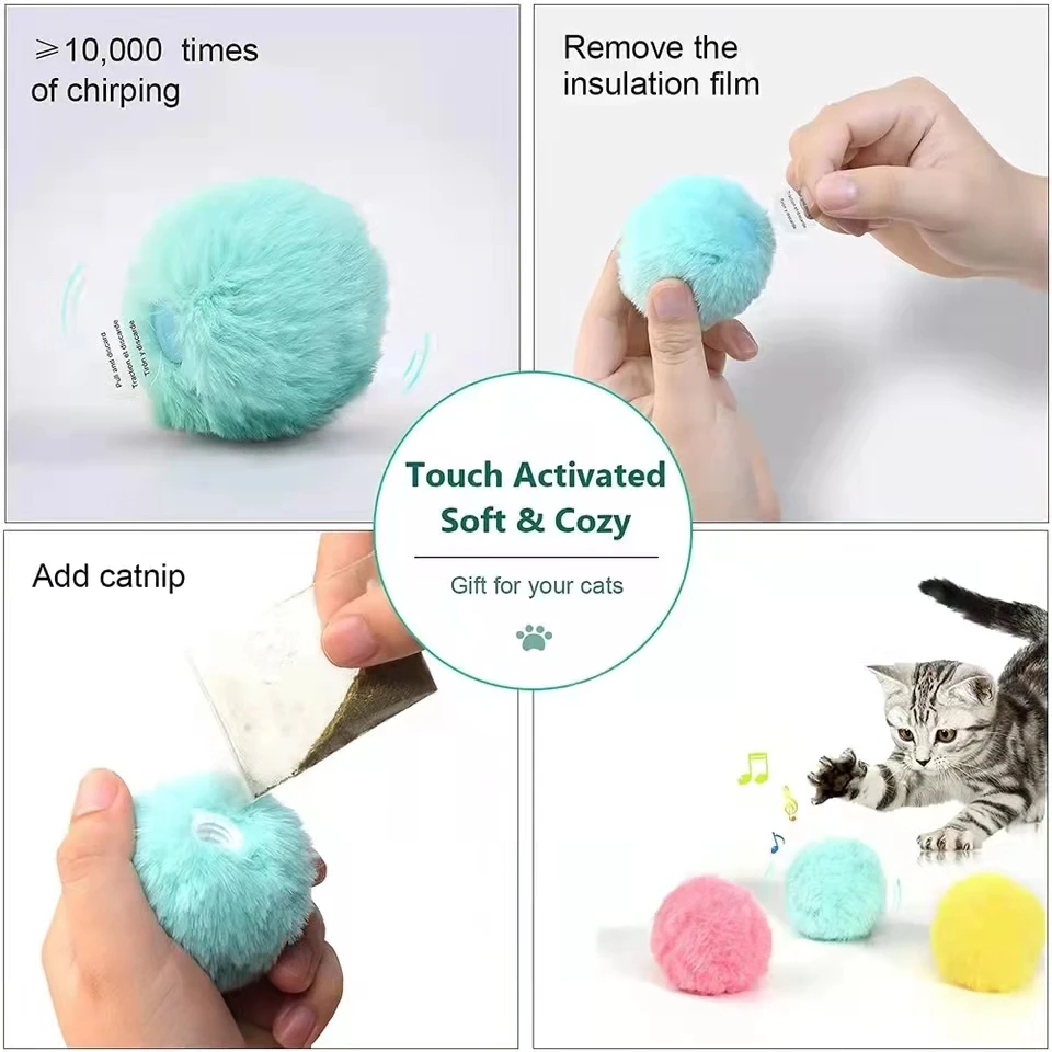 Juguete interactivo para gatos: pelota de felpa con catnip y sonido - imagen 5