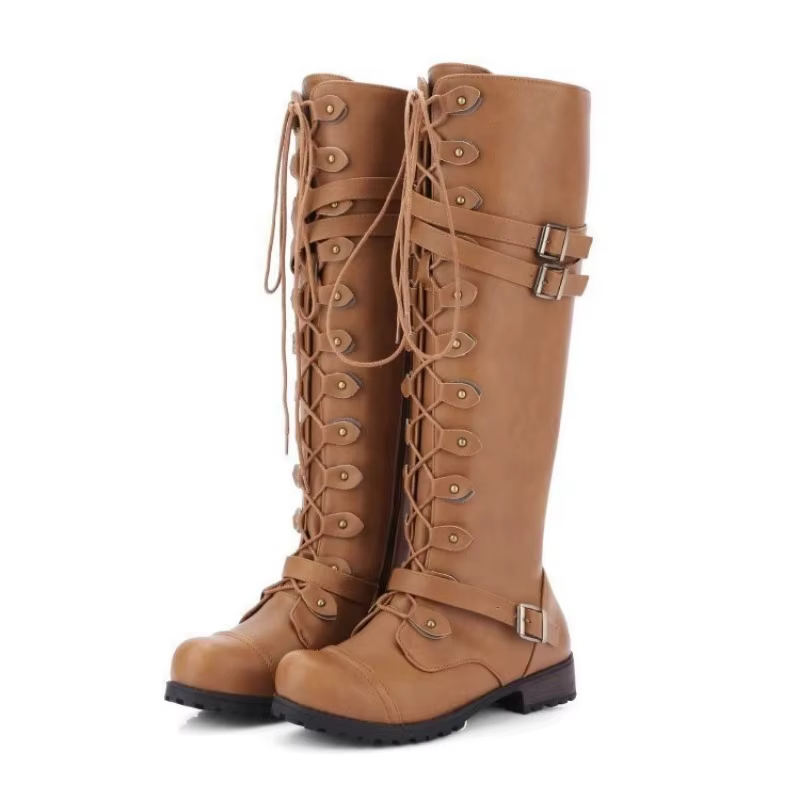 Botas altas de plataforma para mujer con cordones y hebilla