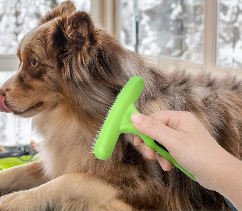 Peine de doble fila para mascotas con mango ergonómico