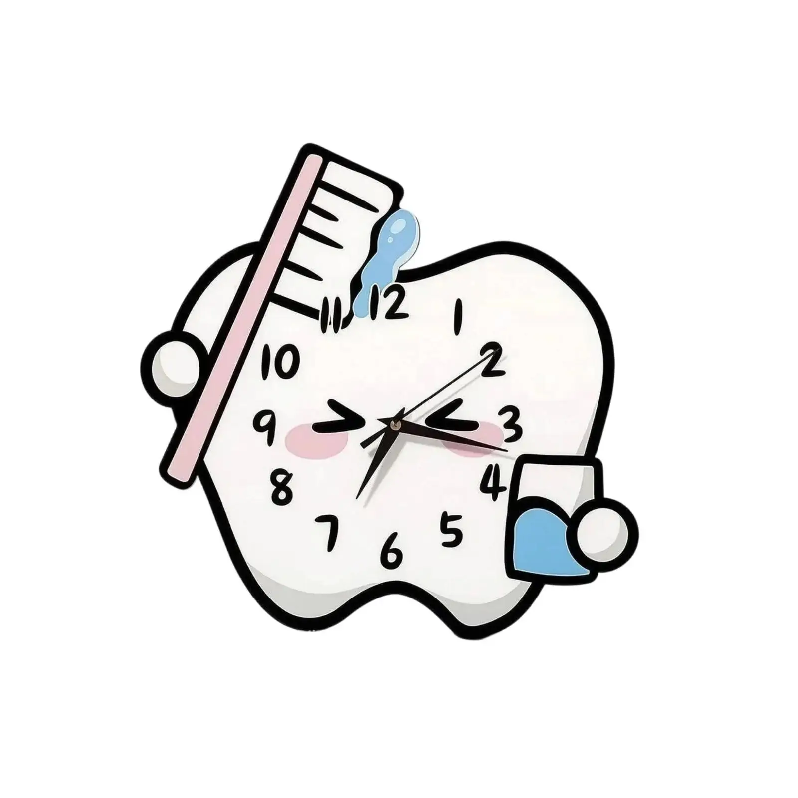 Reloj de pared con forma de diente y diseño de cepillo para clínica dental infantil