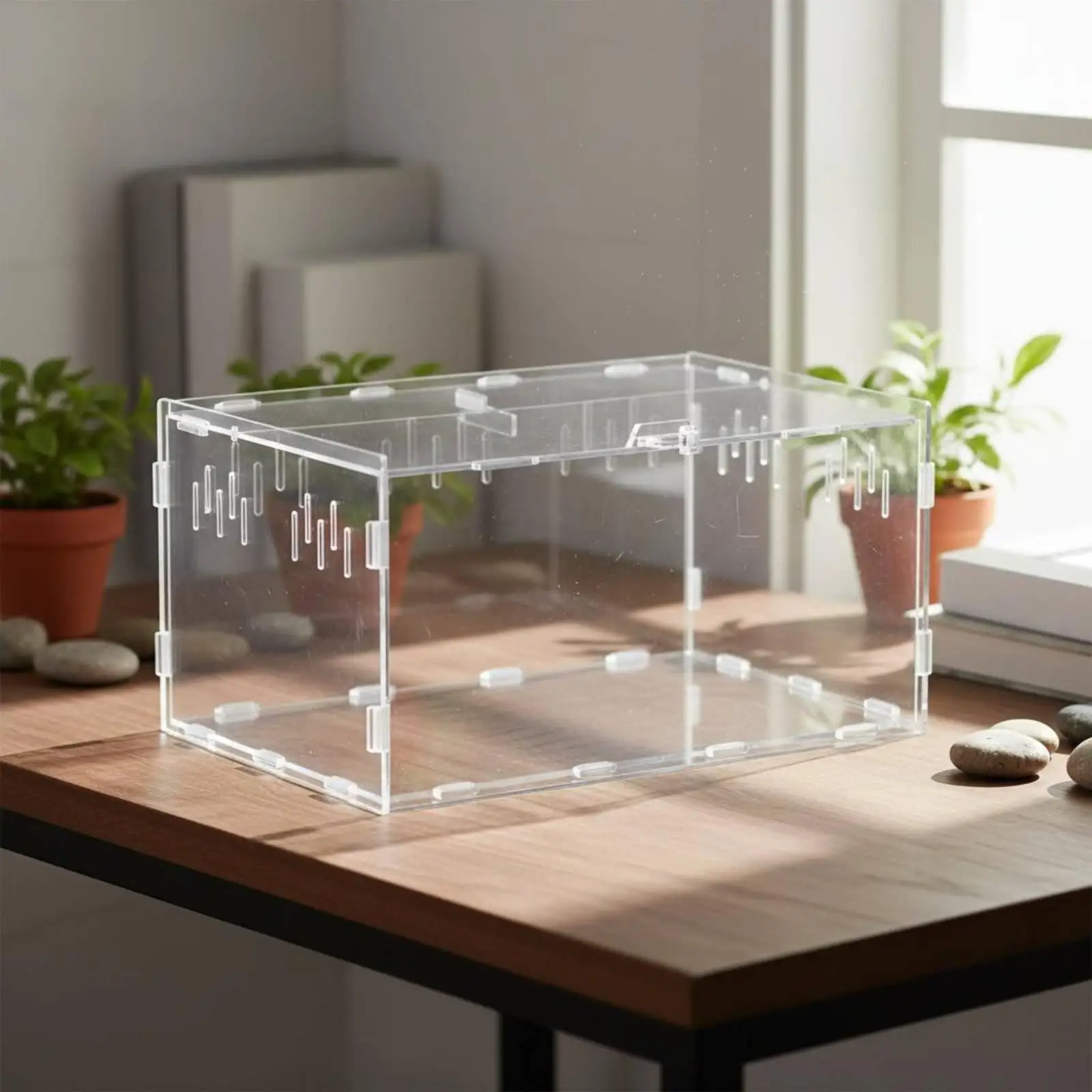 Terrario acrílico de alta visibilidad en uso