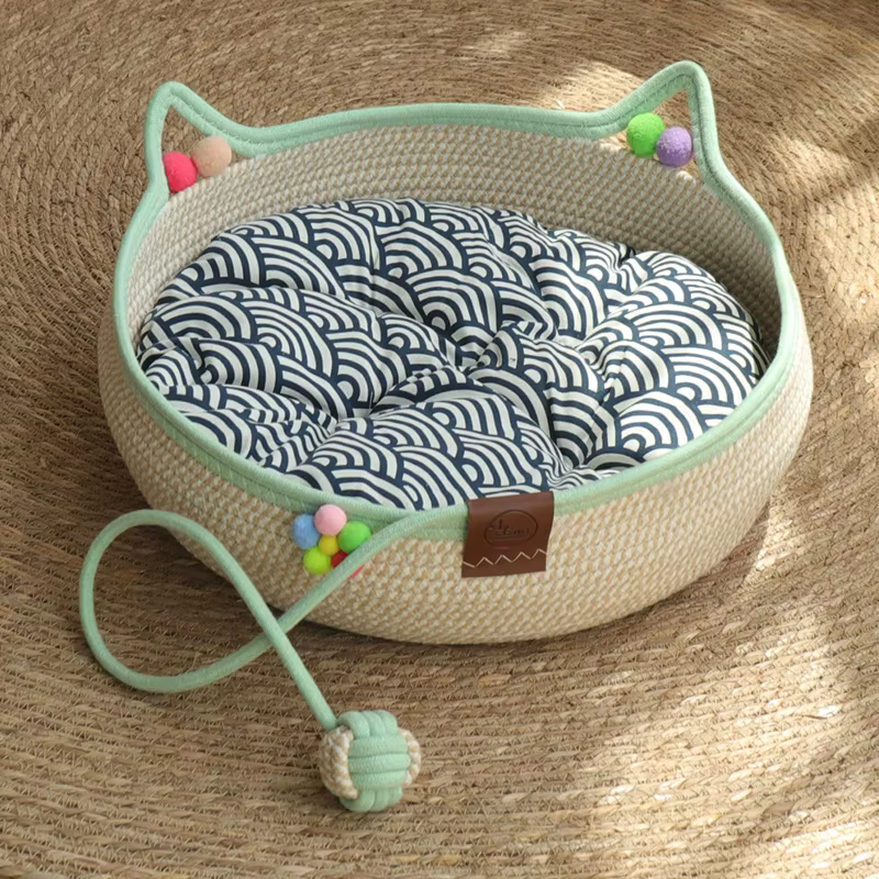 Cama nido de ratán para gatos con rascador integrado - imagen 2