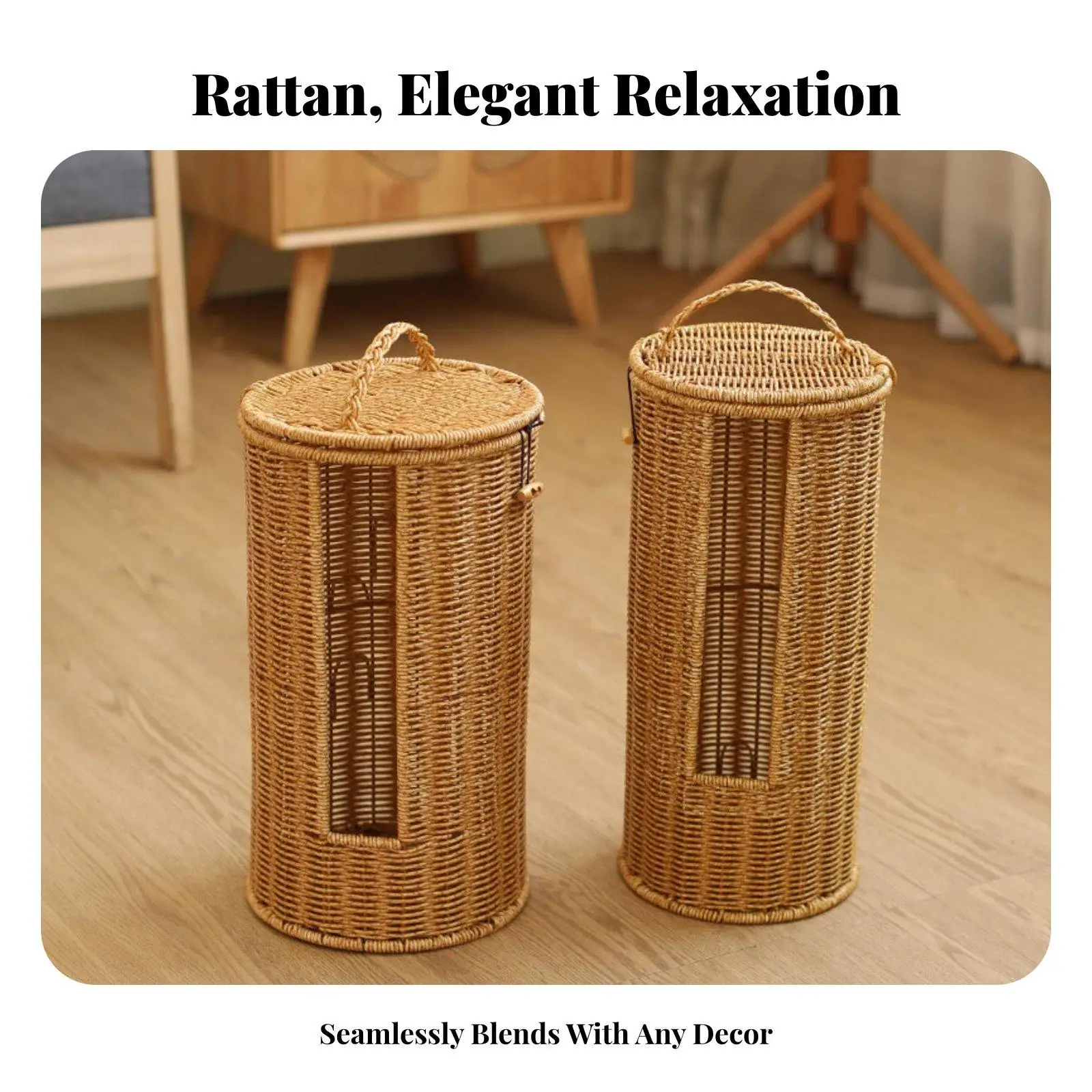 Cesta de Mimbre Redonda con Tapa para Baño - imagen 3