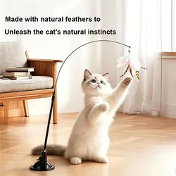 Palo interactivo para gatos con plumas y campana, ventosa