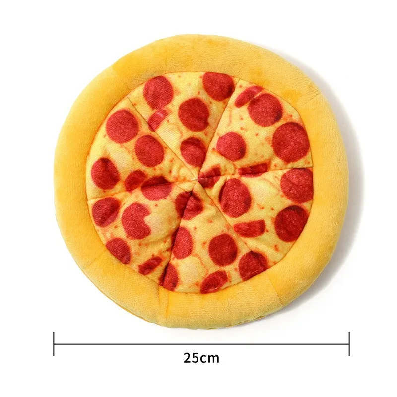 Juguete chirrido de lana para mascotas con forma de pizza, vista frontal
