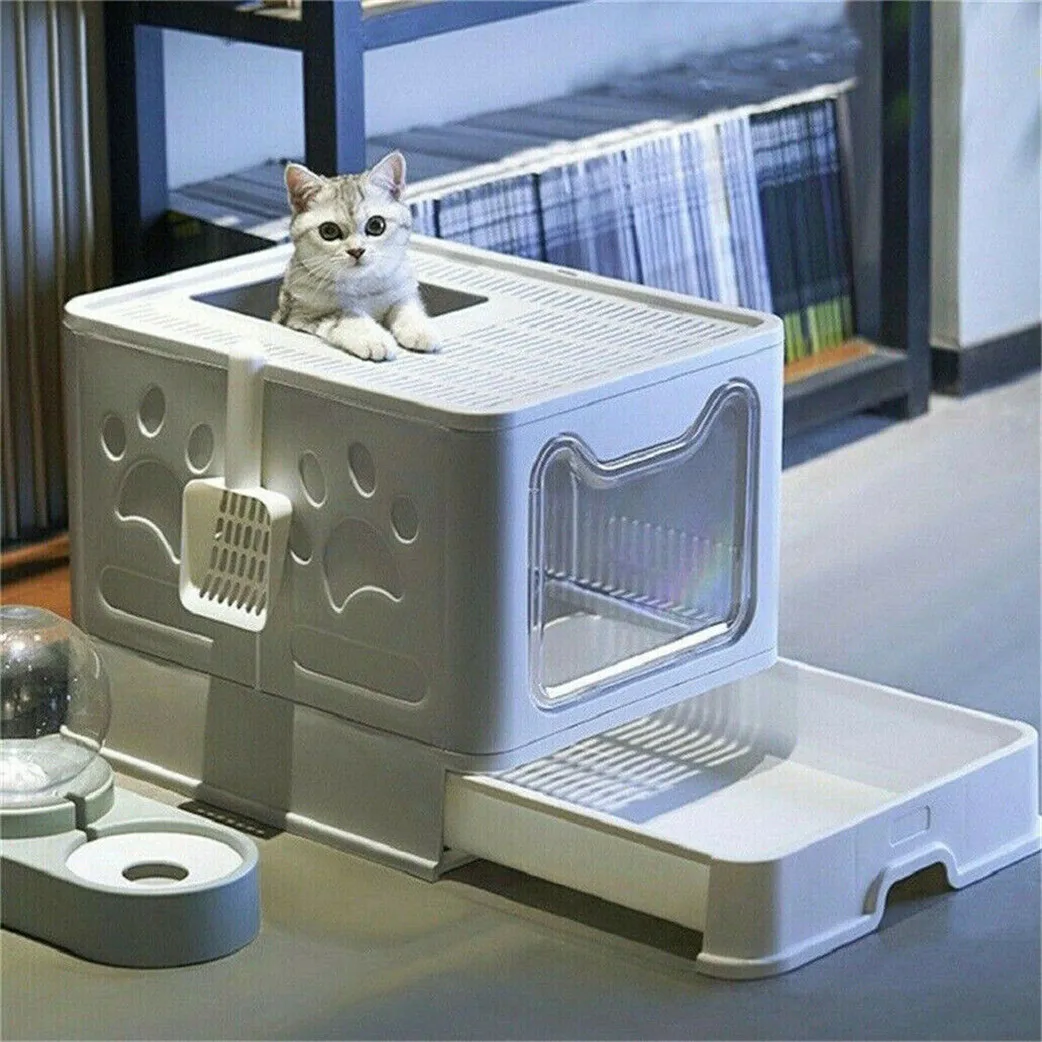 Caja de arena grande para gatos con cajón antisalpicaduras y pala - imagen 3