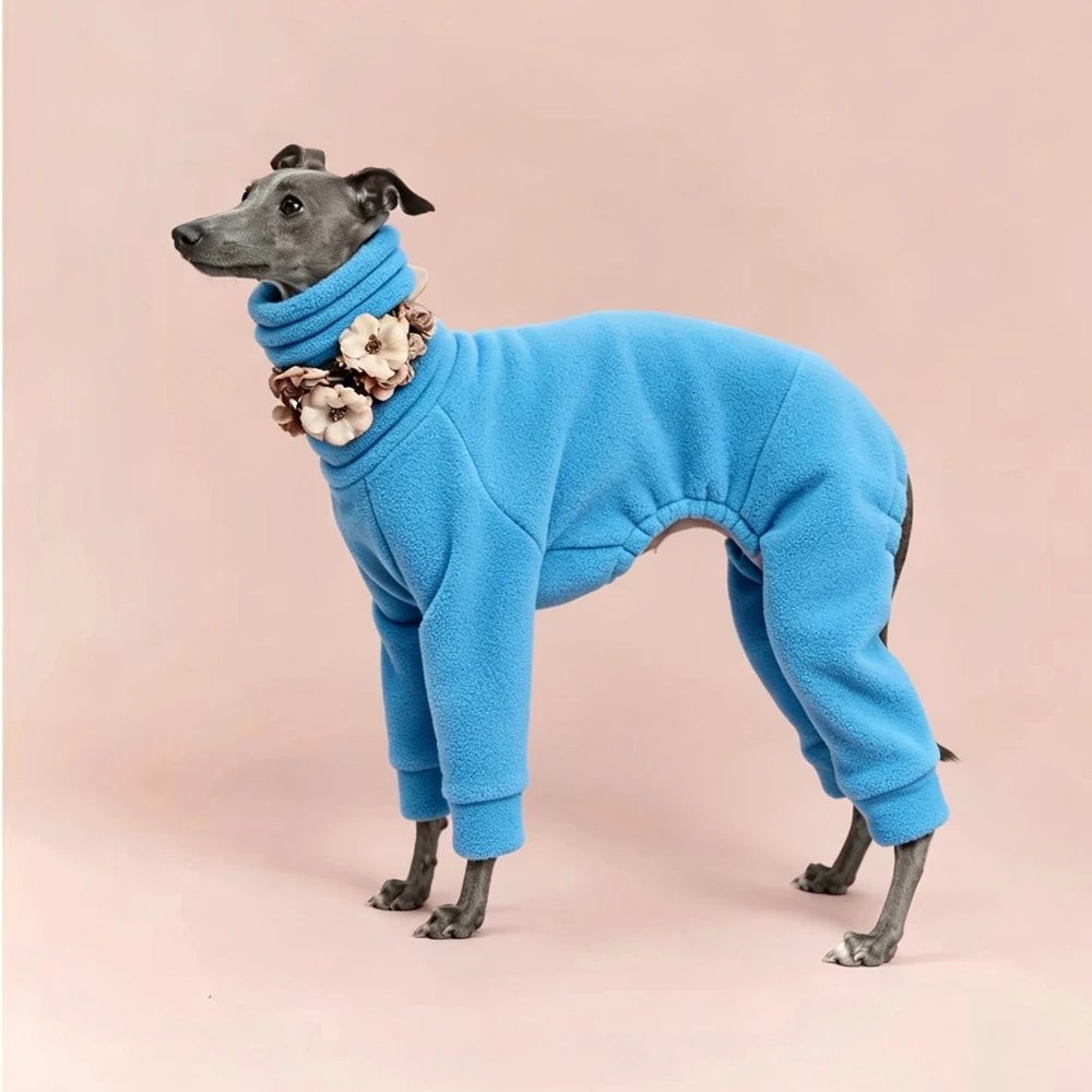 Abrigo polar con cuello alto para galgos y perros pequeños – Sudadera azul cálida