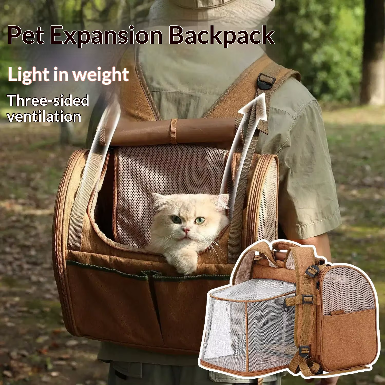Mochila transportín expandible para gatos – Plegable y transpirable - imagen 3