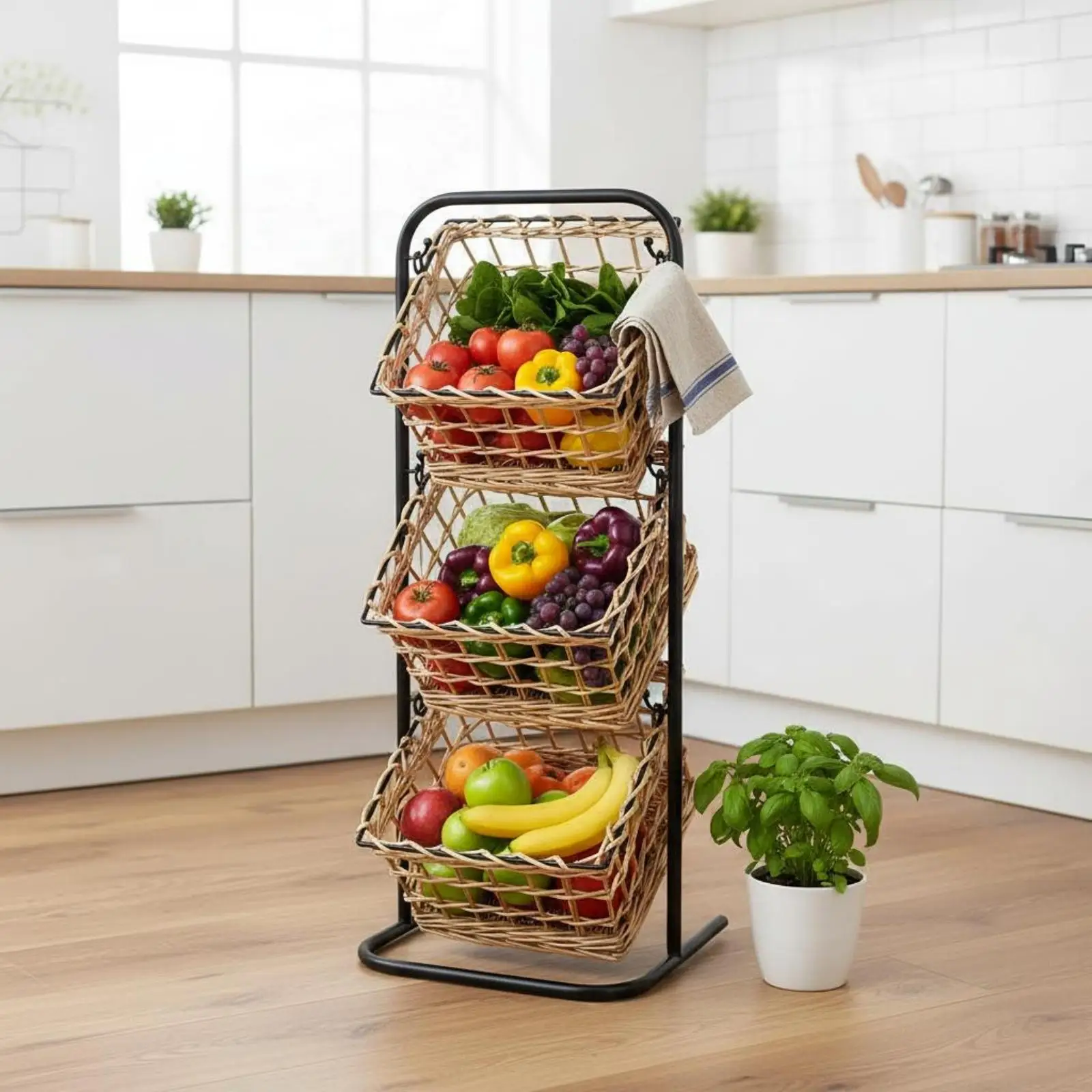 Soporte Elevado Cesta Mimbre para Perros y Gatos – Organizador Vertical - imagen 3