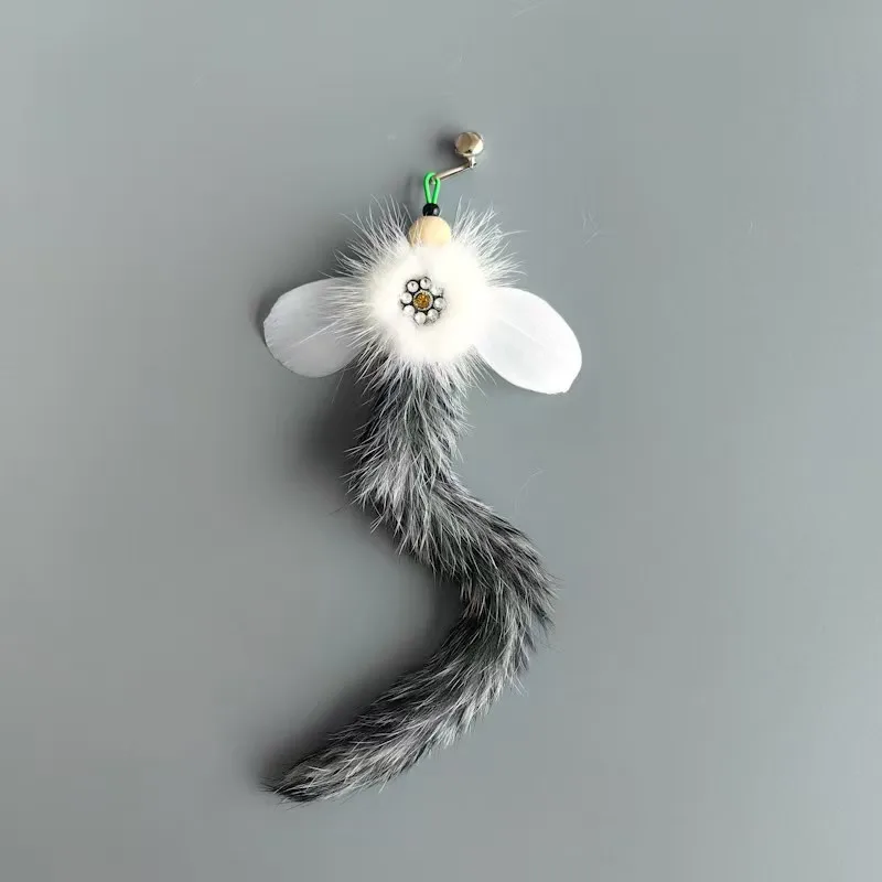 Varita de juguete felpa para gatos con pelo de conejo intercambiables - imagen 3