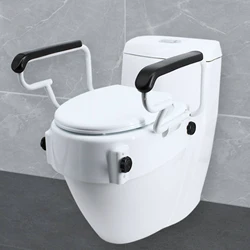 Asiento elevador para inodoro con reposabrazos abatible y acolchado