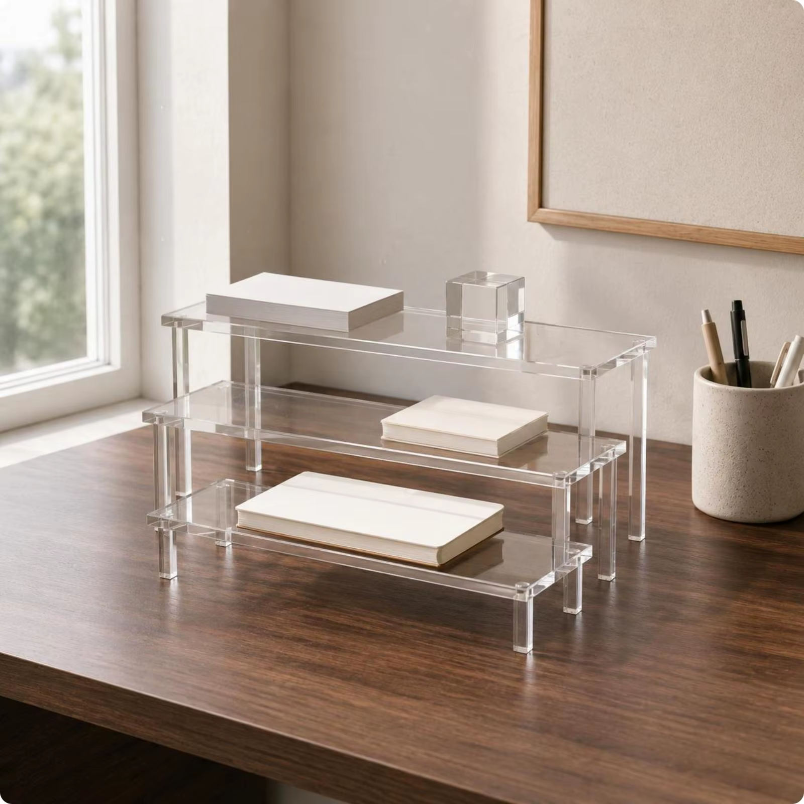 Organizador Acrílico 3 Niveles para Escritorio – Estante Escalonado Transparente - imagen 5