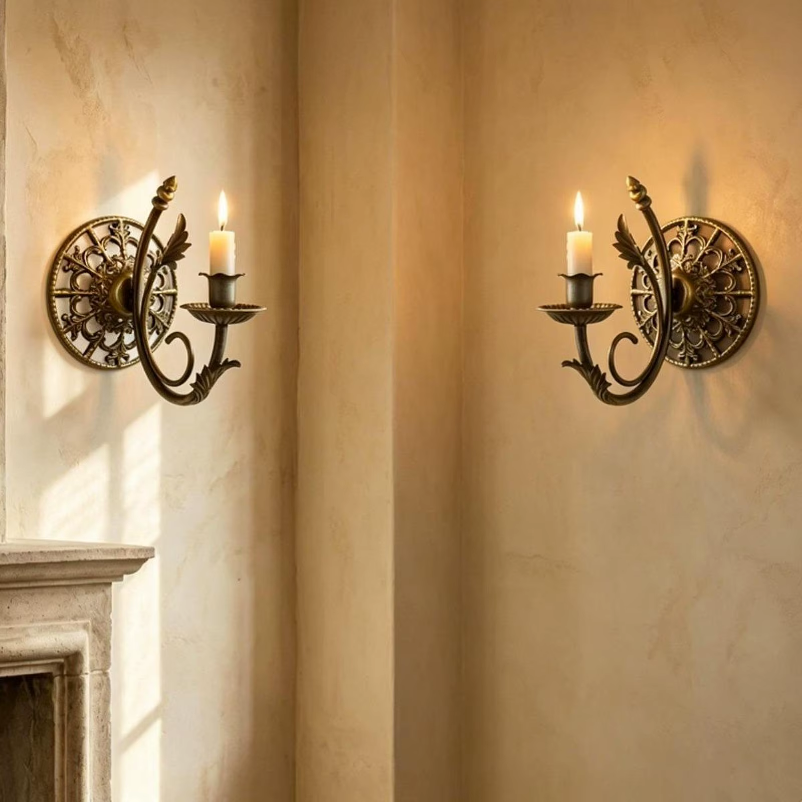 Portavelas de pared de hierro en bronce para hogar y mascotas - imagen 4