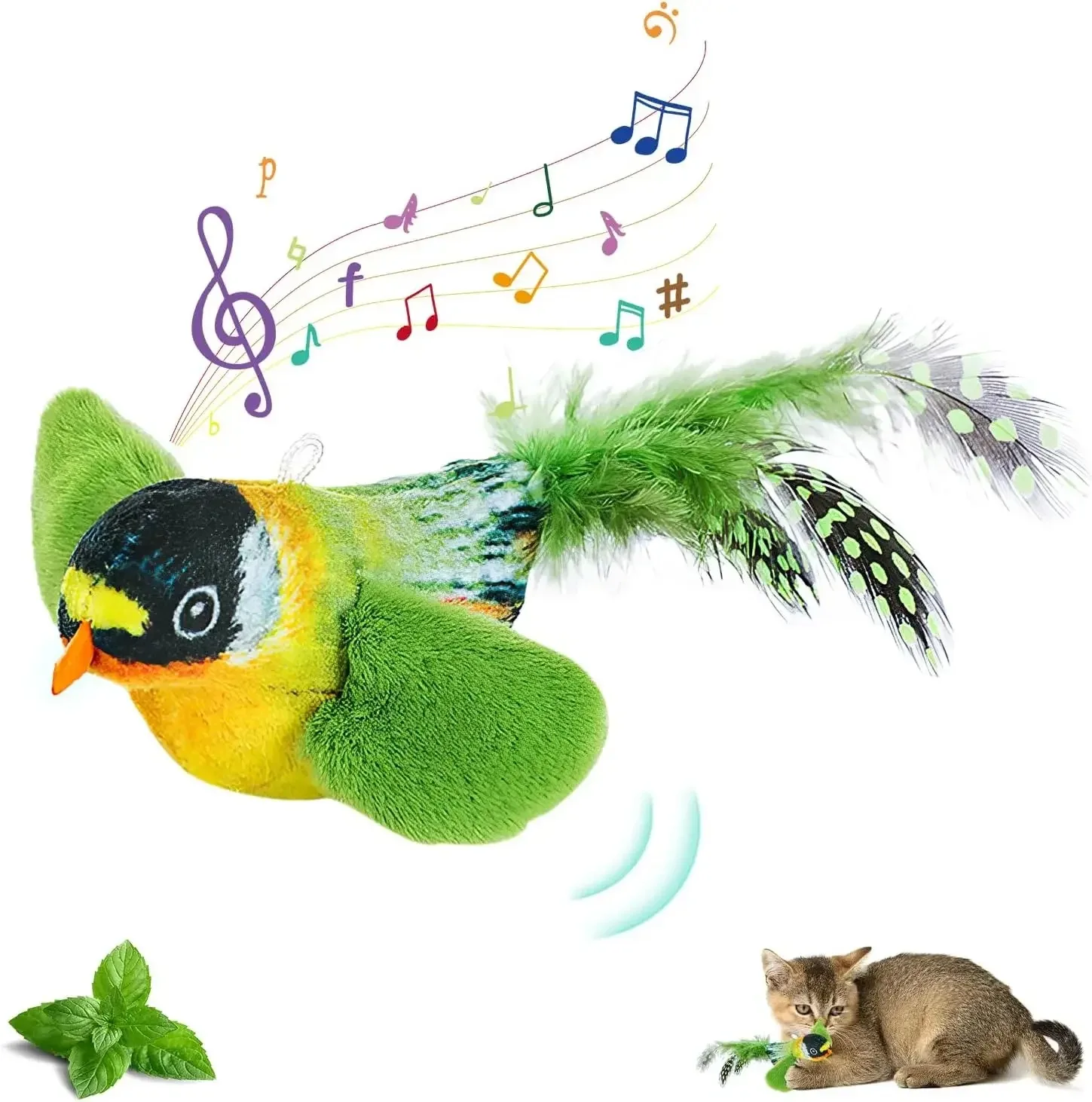 Juguete para gatos con sonido de pájaro y cuerda elástica antirascados - imagen 2