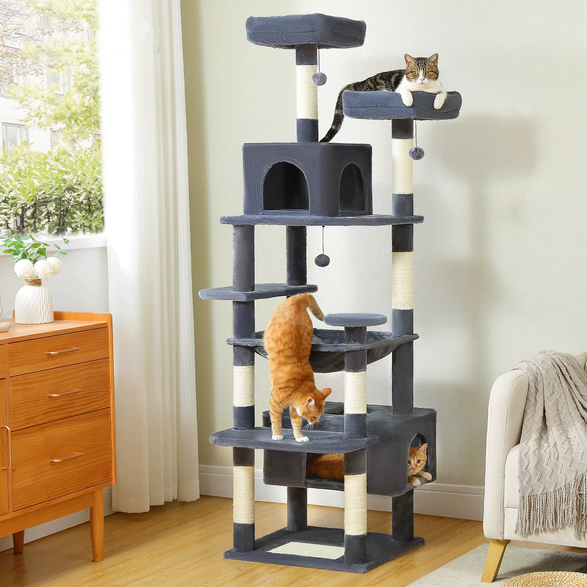 Árbol para gatos de varios niveles con rascador, hamaca y cueva - imagen 5