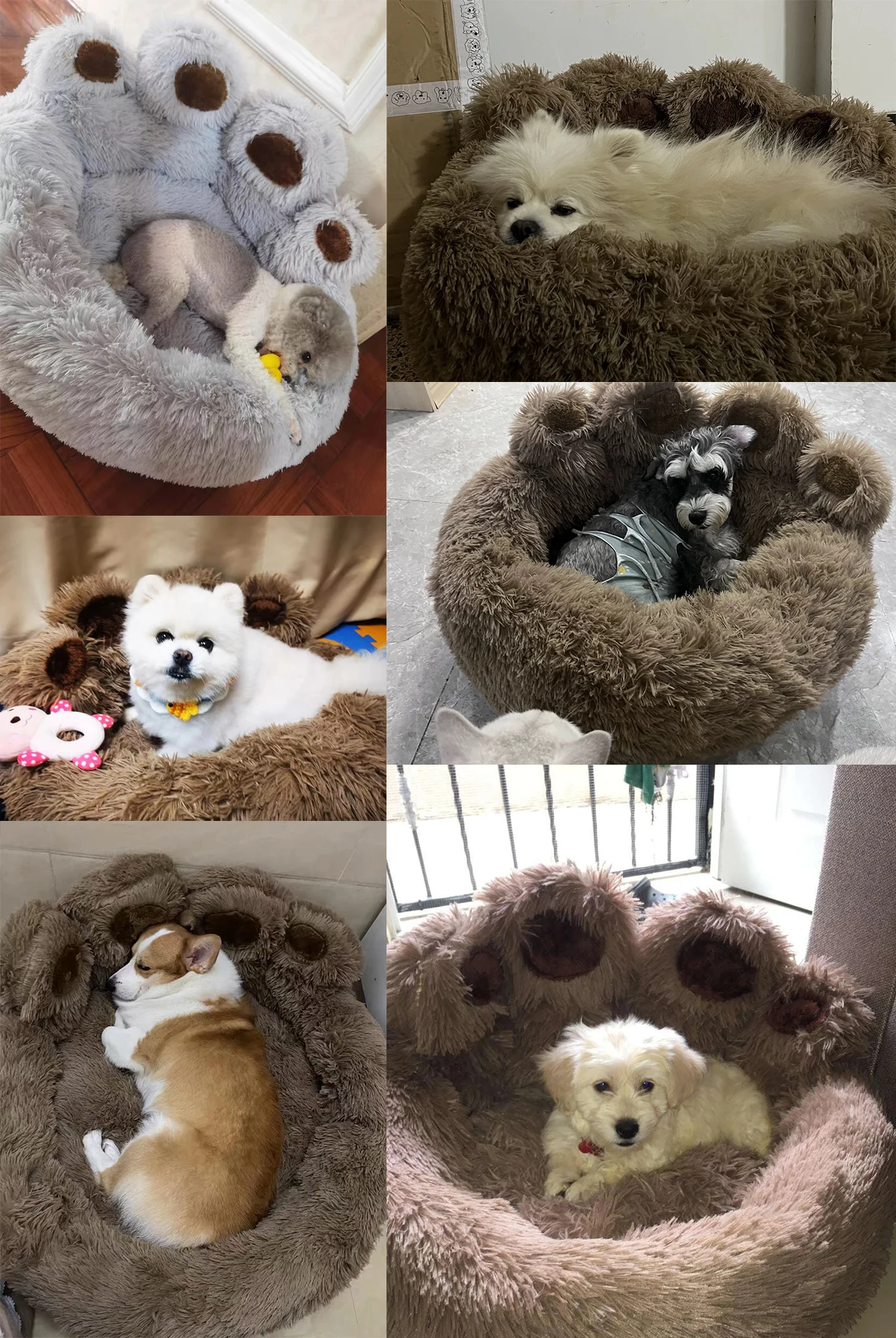 Cama para mascotas con forma de pata de oso en tono gris claro