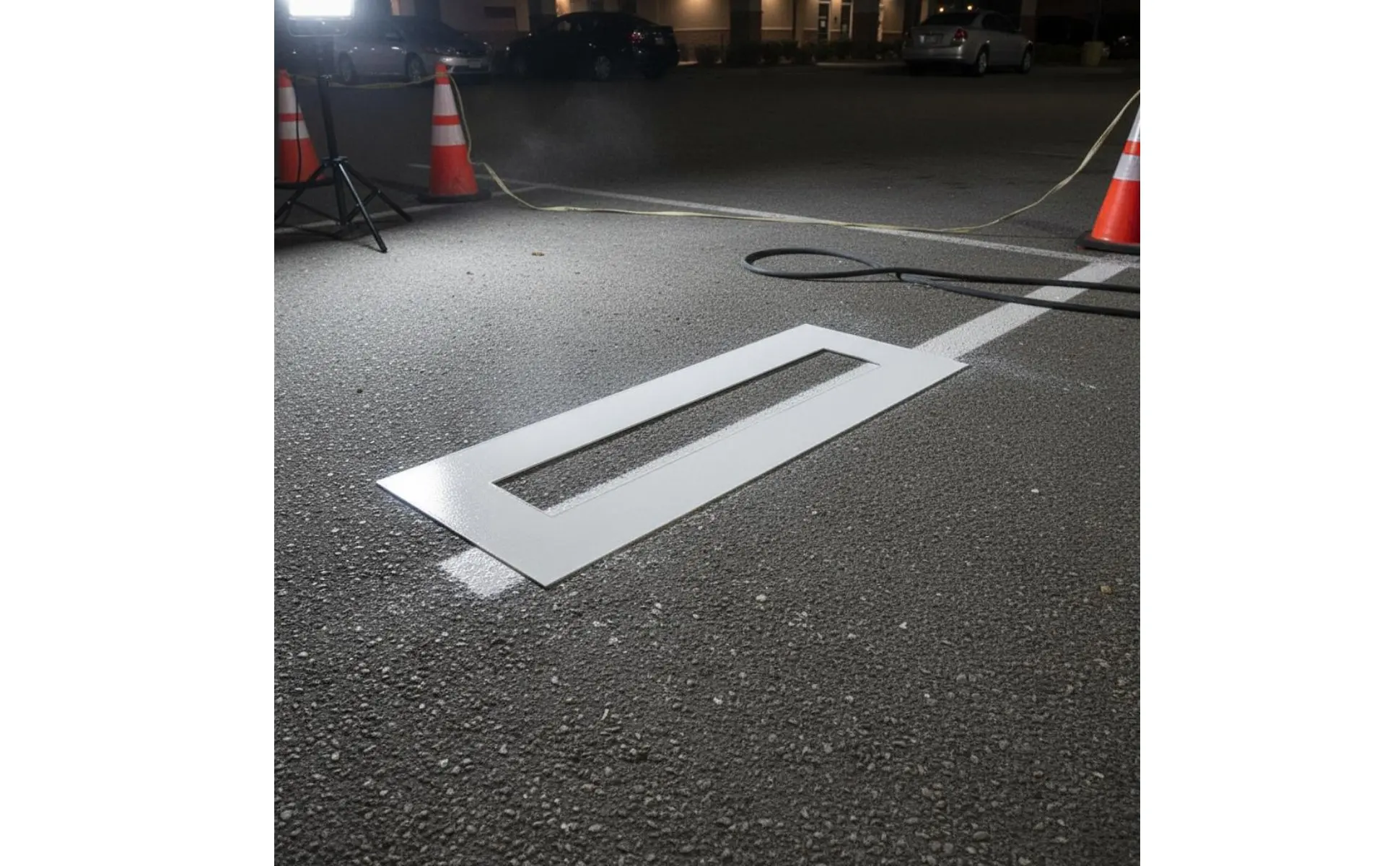 Plantilla de silicona sobre superficie de estacionamiento