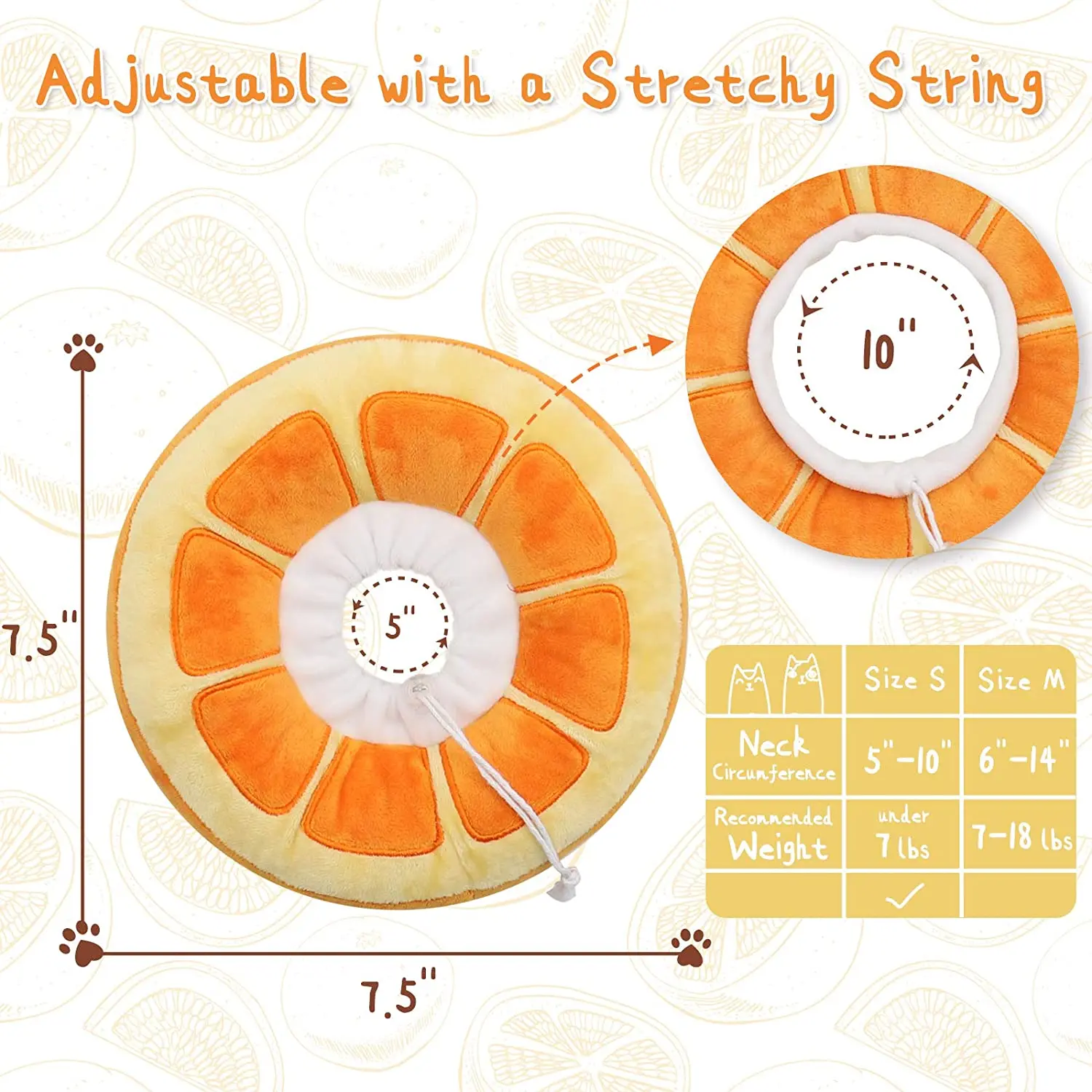 Comparación de talles S y M del collar de recuperación frutado para gato