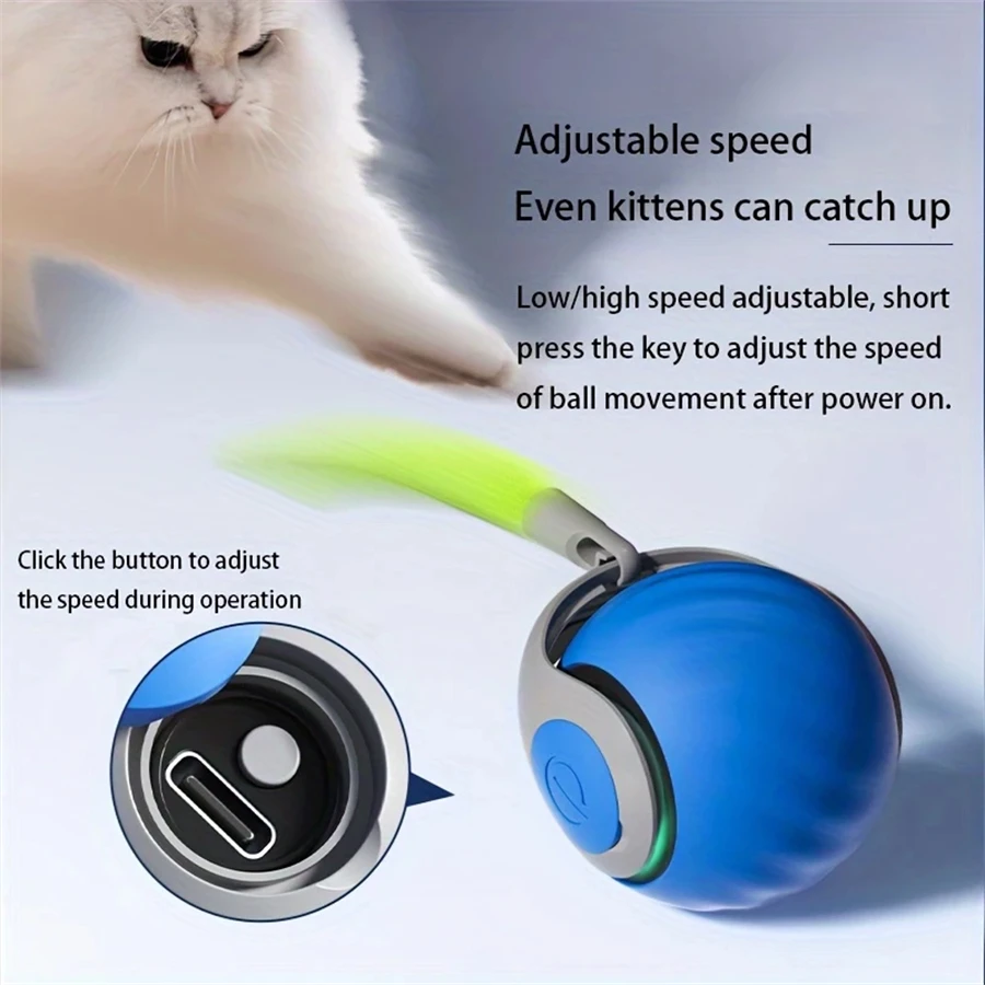 Pelota Interactiva con Cola para Gatos – Juguete Automático Recargable USB
