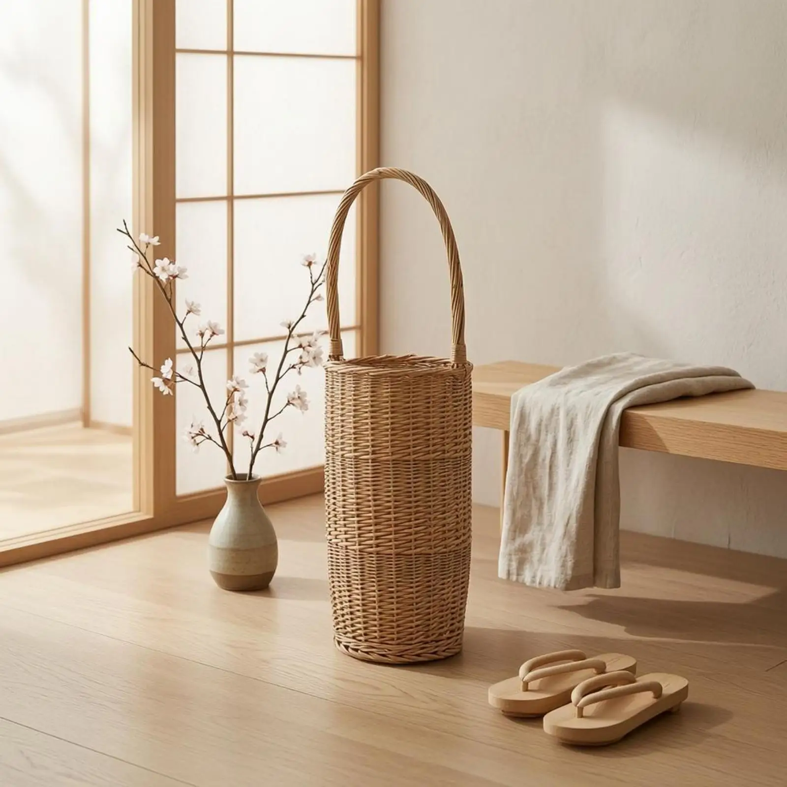 Soporte mimbre para sombrilla exterior – Base cónica con asa arqueada - imagen 3